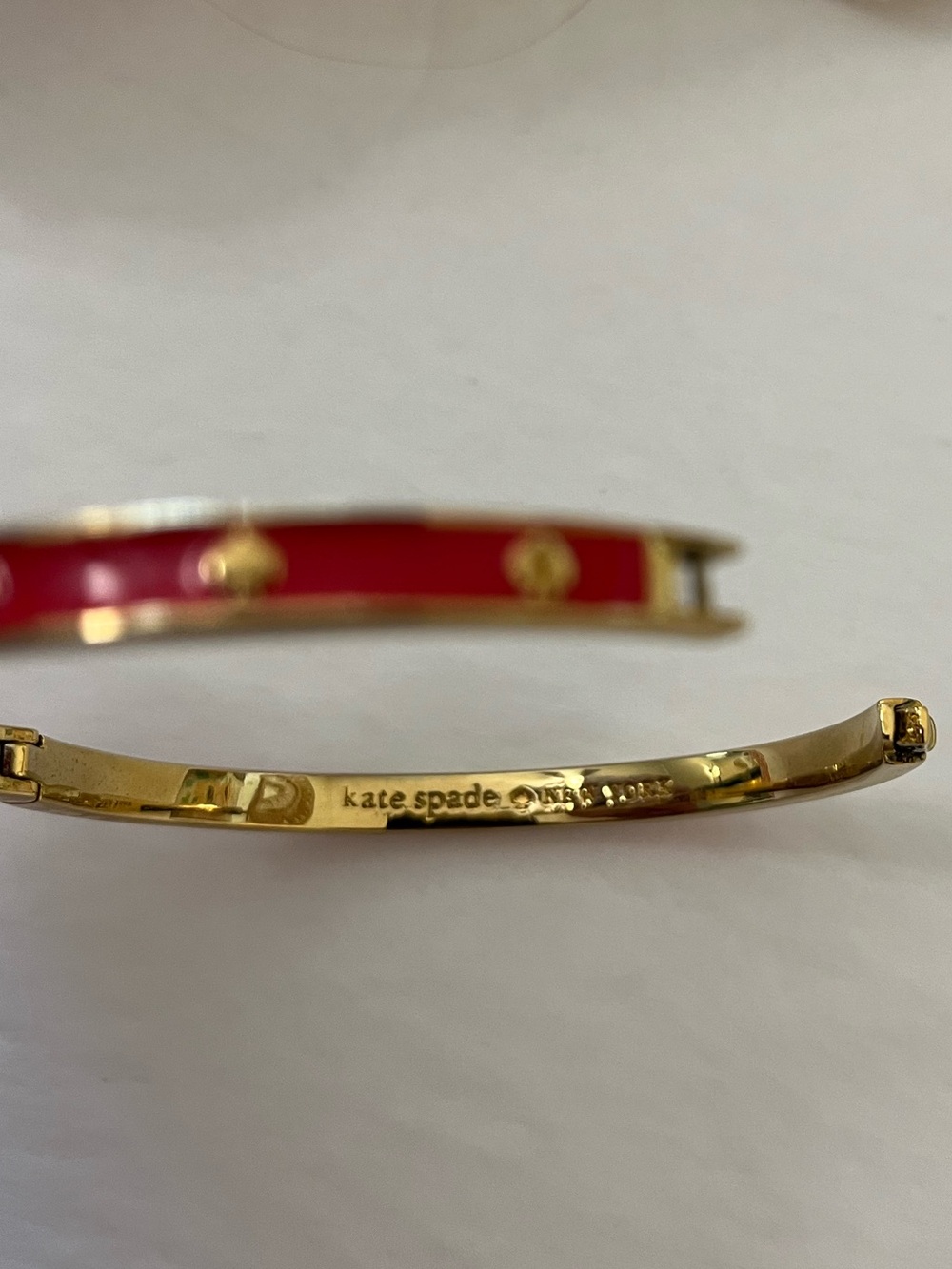 Kate Spade Gold and Red Enamel Hinged Bangle Bracelet - Picture 5 of 5
